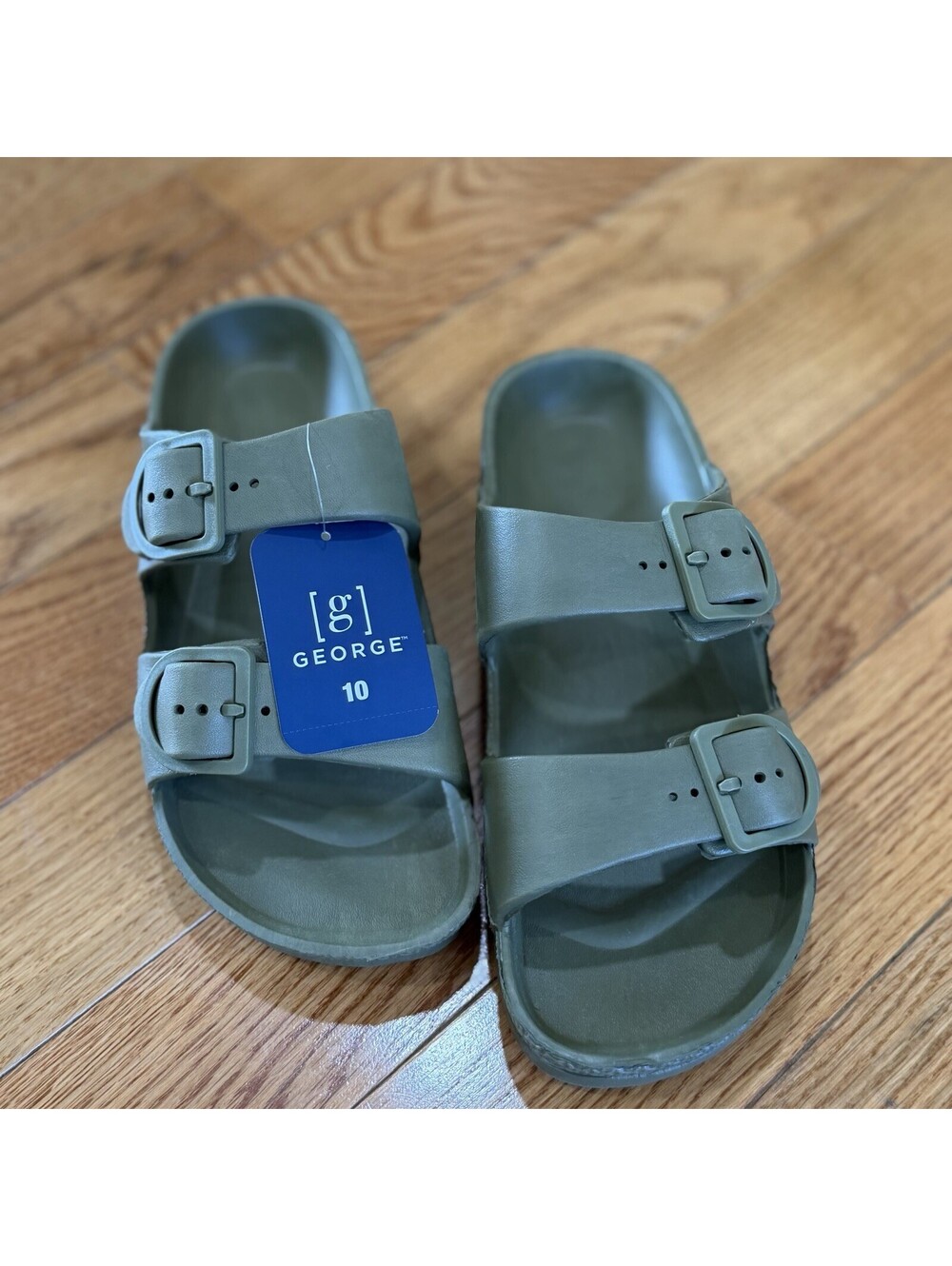 Size 10 US Men’s George Double Buckle Slide Sandals Olive Green